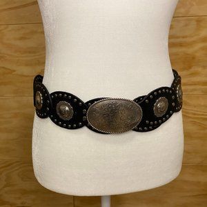 Vintage Black Leather Concho Belt